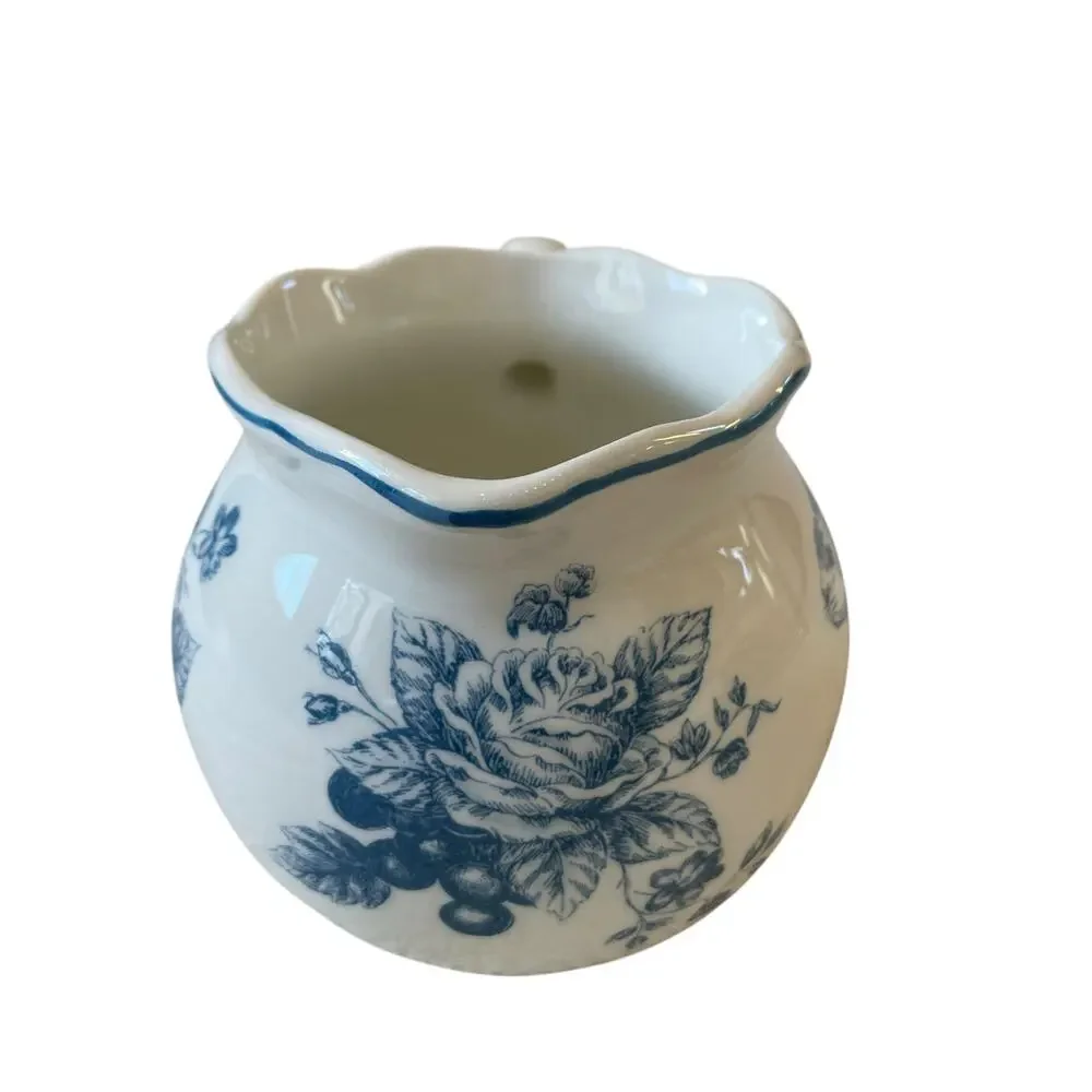 Maxcera Blue Bunny Rabbit Toile Creamer & Sugar Bowl With Lid Easter Ceramic New